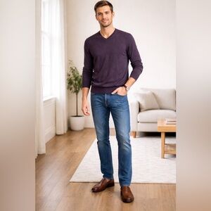 Fairlane 100%‎ Merino Wool V-Neck Sweater Mens Medium Purple Lightweight Knit